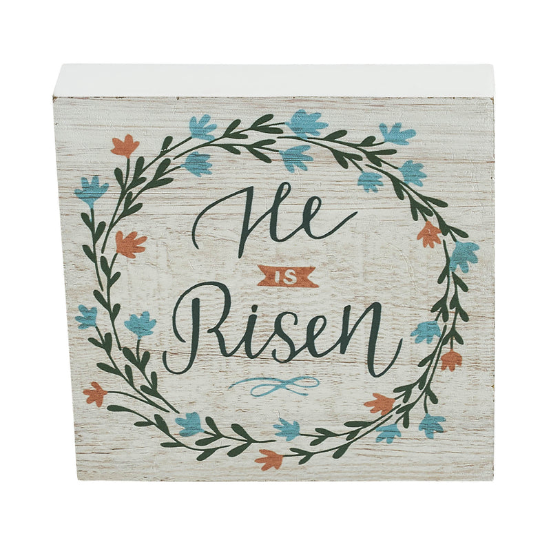 Celebrate Grace He Is Risen w/ Flower Wreath MDF Block Sign 5x5x1