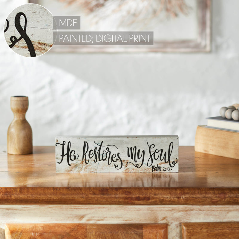 Celebrate Grace Psalm 23:3 He Restores My Soul MDF Wall Sign 3x10x1