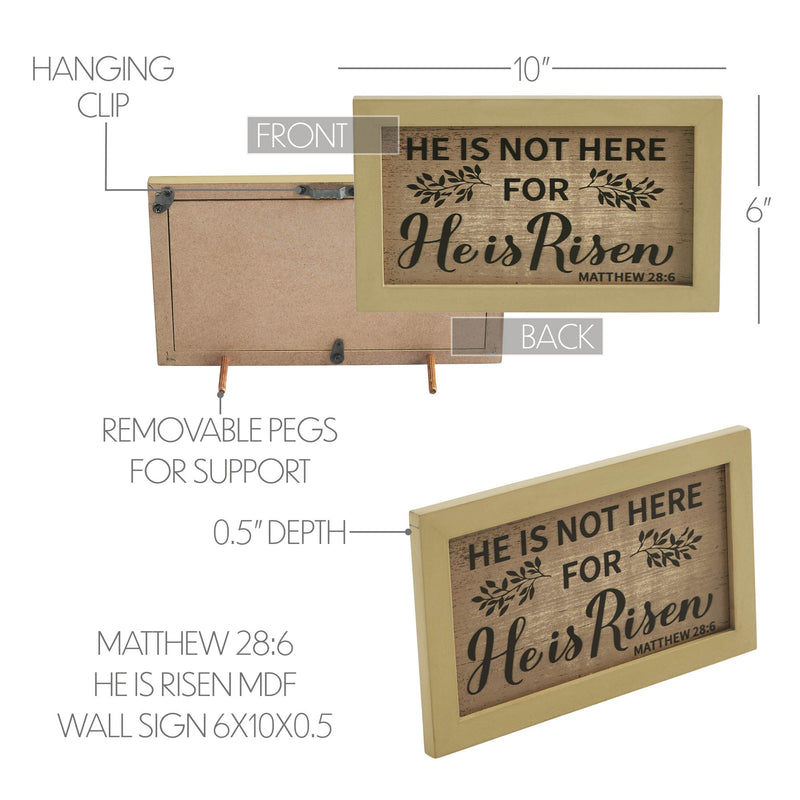 Celebrate Grace Matthew 28:6 He Is Risen MDF Wall Sign 6x10x0.5