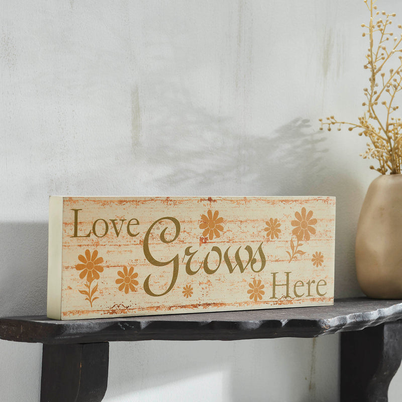 Spring In Bloom Love Grows Here w/ Daisies MDF Wall Sign 5x15x1