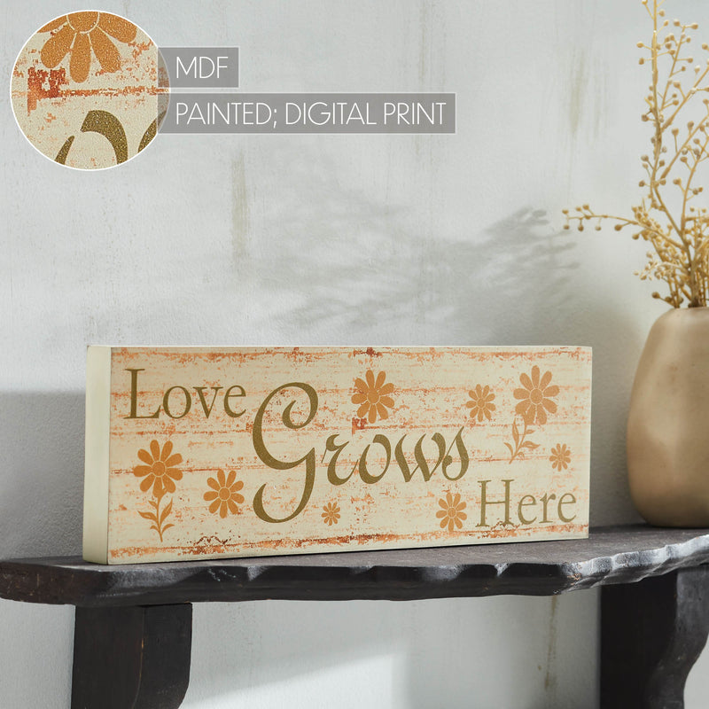 Spring In Bloom Love Grows Here w/ Daisies MDF Wall Sign 5x15x1