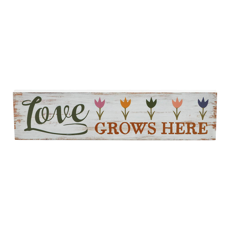 Spring In Bloom Love Grows Here w/ Tulips MDF Wall Sign 3x12x0.75