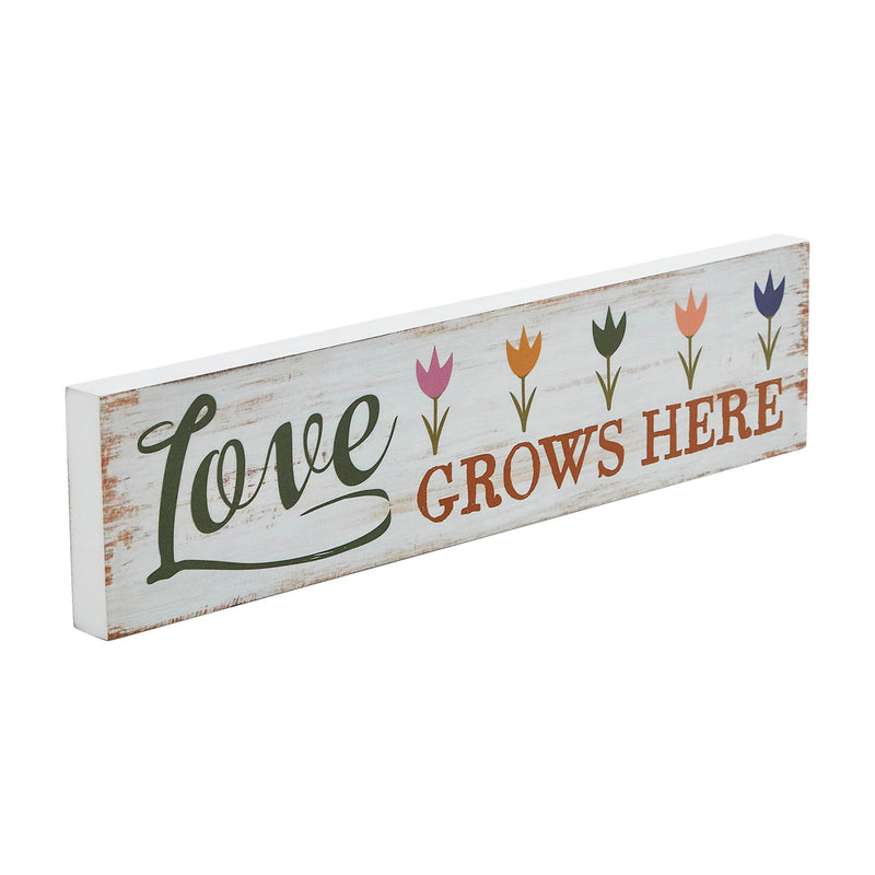 Spring In Bloom Love Grows Here w/ Tulips MDF Wall Sign 3x12x0.75