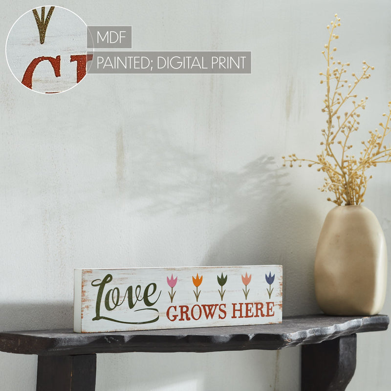 Spring In Bloom Love Grows Here w/ Tulips MDF Wall Sign 3x12x0.75