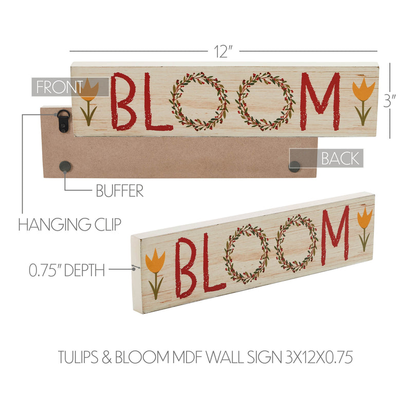 Spring In Bloom Tulips & BLOOM MDF Wall Sign 3x12x0.75