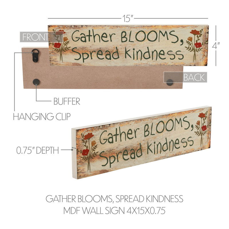 Spring In Bloom Gather Blooms, Spread Kindness MDF Wall Sign 4x15x0.75