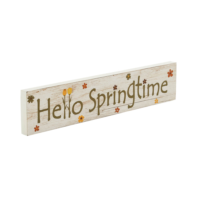 Spring In Bloom Hello Springtime w/ Flowers MDF Wall Sign 3x14x0.75