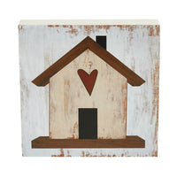 Spring In Bloom Home w/ Red Heart MDF Block Sign 6x6x1