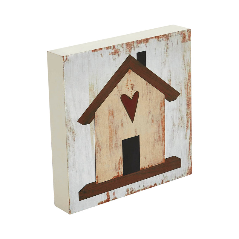 Spring In Bloom Home w/ Red Heart MDF Block Sign 6x6x1