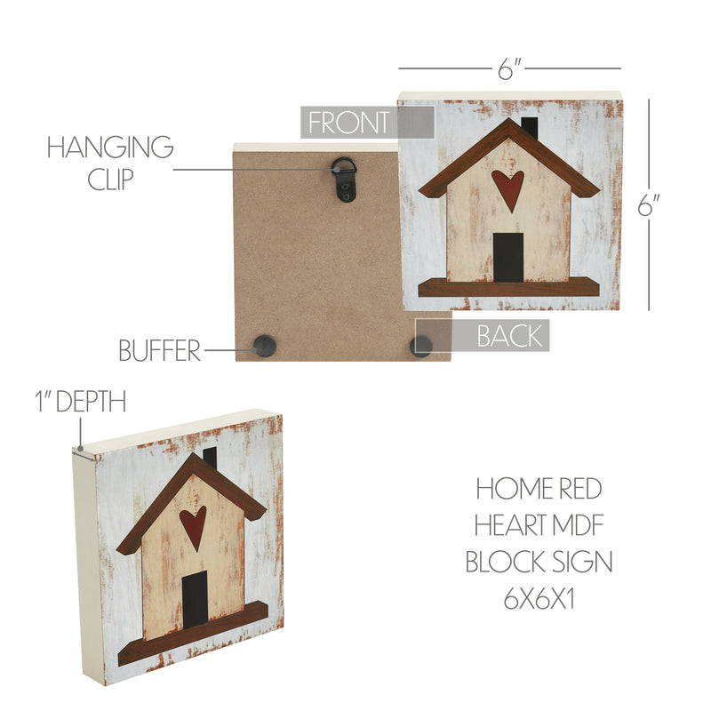 Spring In Bloom Home w/ Red Heart MDF Block Sign 6x6x1