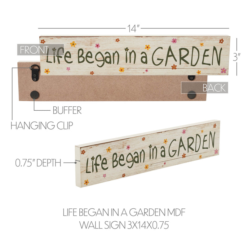 Spring In Bloom Life Began In a Garden MDF Wall Sign 3x14x0.75