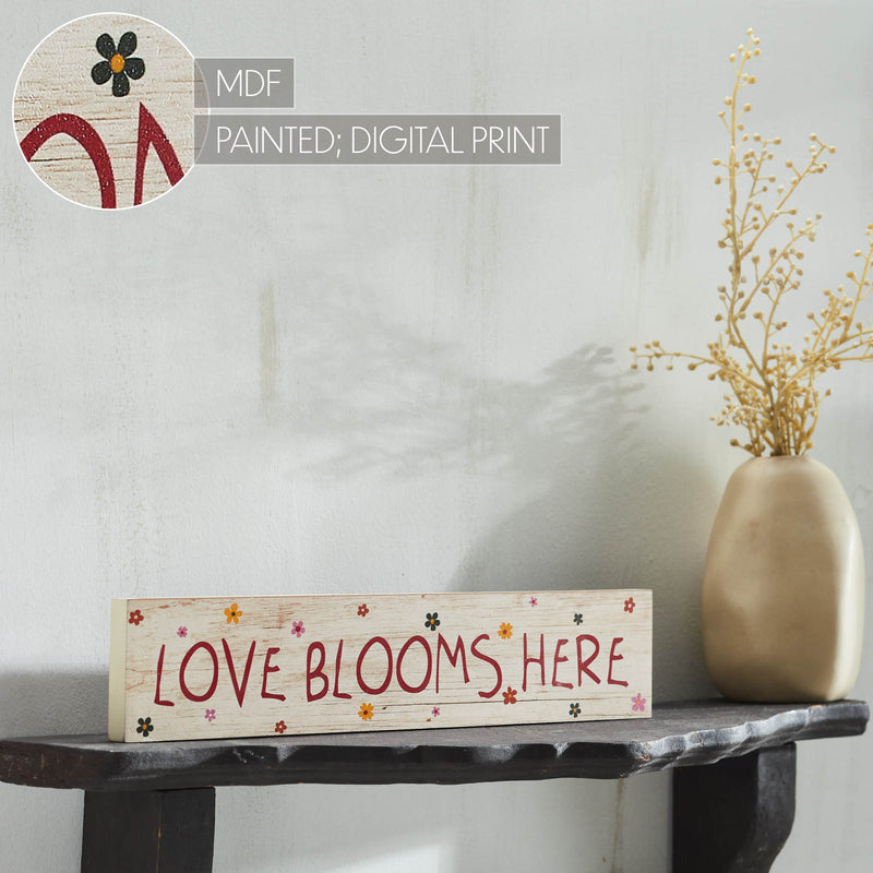 Spring In Bloom Love Blooms Here MDF Wall Sign 3x14x0.75