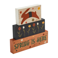 Spring In Bloom Spring Is Here Bunny Leap w/ Flowers MDF Block Sign Set of 3 Sizes