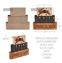 Spring In Bloom Spring Is Here Bunny Leap w/ Flowers MDF Block Sign Set of 3 Sizes