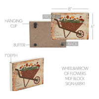 Spring In Bloom Wheelbarrow Of Flowers MDF Block Sign 6x8x1