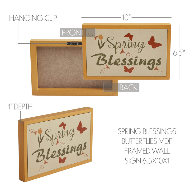 Spring In Bloom Spring Blessings w/ Butterflies MDF Framed Wall Sign 6.5x10x1