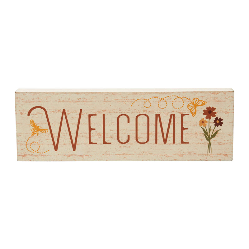 Spring In Bloom Welcome w/ Butterfly & Bee MDF Wall Sign 4x12x1