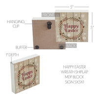 Spring In Bloom Happy Easter w/ Wreath Shiplap MDF Block Sign 5x5x1