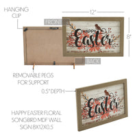 Spring In Bloom Happy Easter Floral w/ Songbird MDF Wall Sign 8x12x0.5