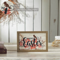 Spring In Bloom Happy Easter Floral w/ Songbird MDF Wall Sign 8x12x0.5