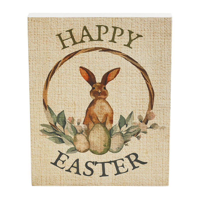 Spring In Bloom Happy Easter Bunny & Eggs In Wreath MDF Wall Sign 10x8x1