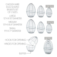 Bunny Hop Chicken Wire Egg Shaped Baskets Set of 3 Sizes