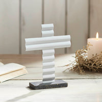 Celebrate Grace Metal Holy Cross w/ Wooden Base 8x6x2.3