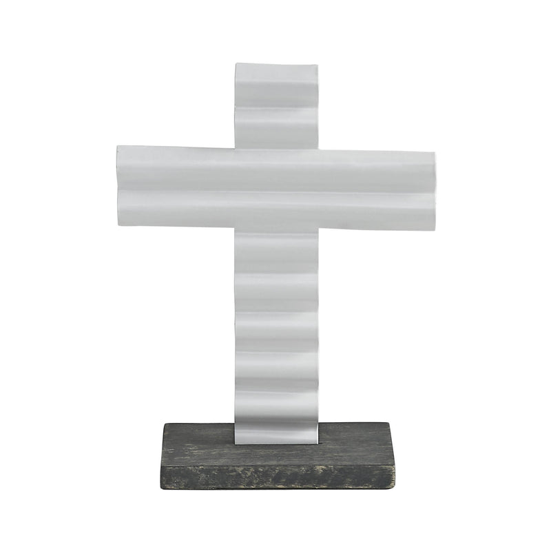 Celebrate Grace Metal Holy Cross w/ Wooden Base 8x6x2.3