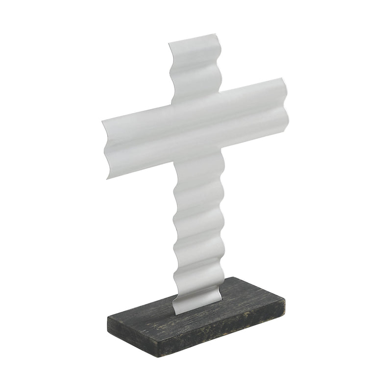 Celebrate Grace Metal Holy Cross w/ Wooden Base 8x6x2.3