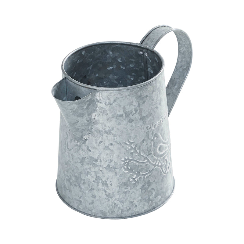 Spring In Bloom Galvanized Metal Vintage Garden Bird Decorative Pitcher 6.75x8.75x5.5