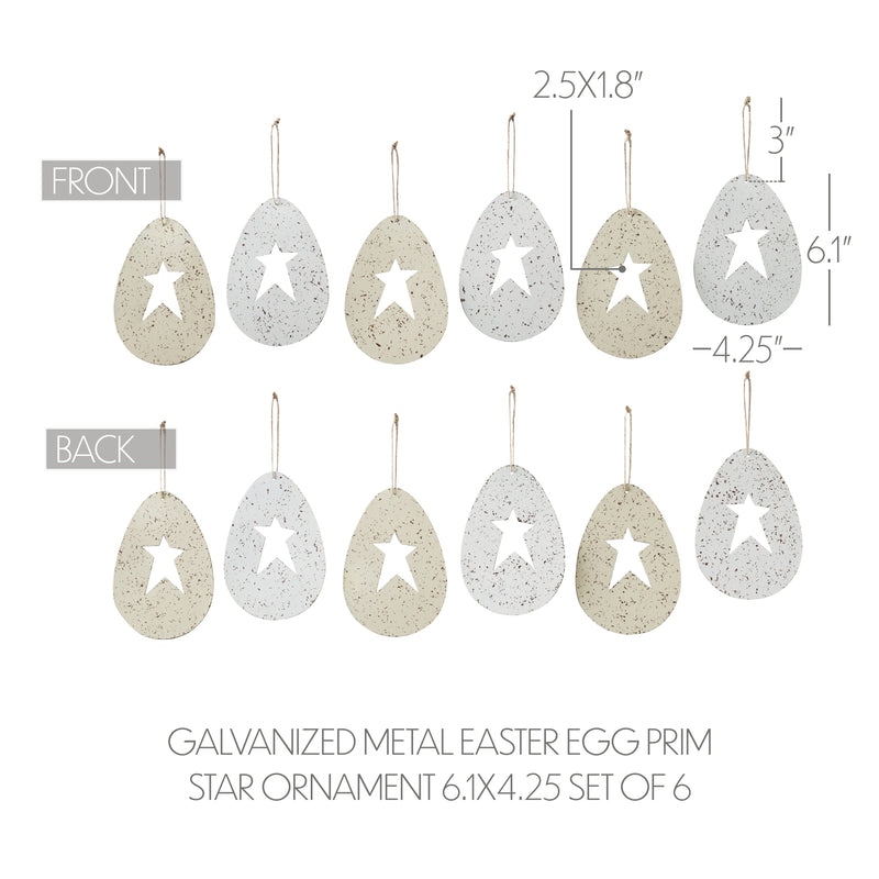 Spring In Bloom Galvanized Metal Easter Egg Prim Star Ornament 6.1x4.25 Set of 6