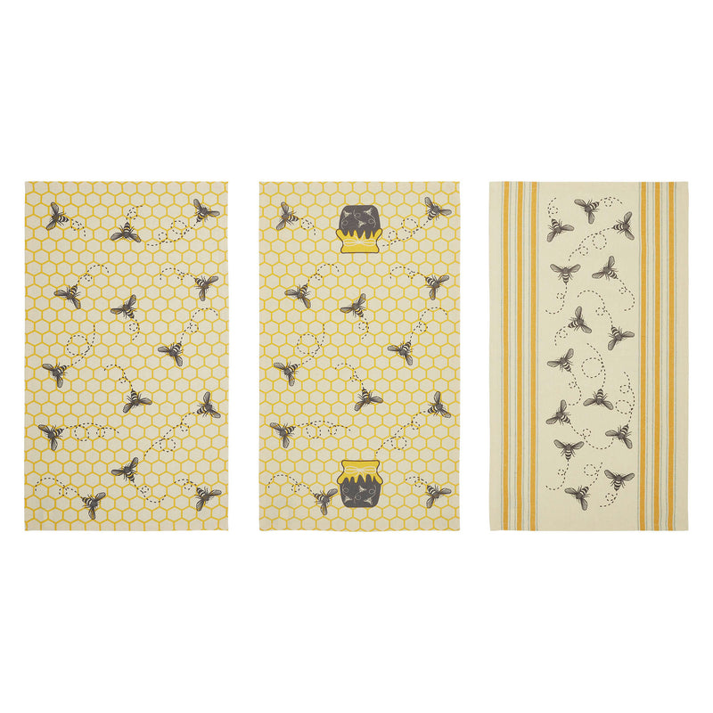 Buzzy Bees Honeypot Tea Towel Set of 3 16x28