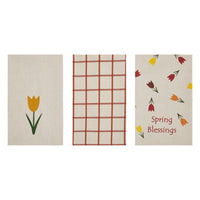 Spring In Bloom Spring Blessings & Tulips Tea Towel Set of 3 16x28