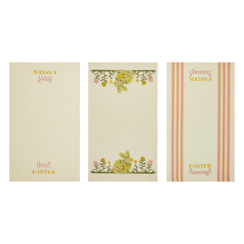 Bunny Hop Floral Bunny & Easter Tea Towel Set of 3 16x28