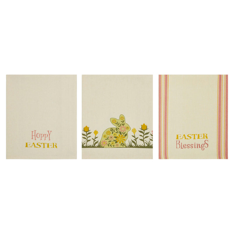 Bunny Hop Floral Bunny & Easter Tea Towel Set of 3 16x28