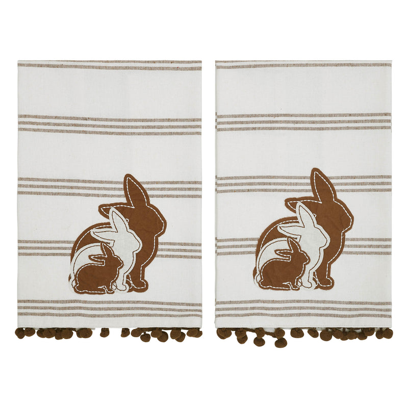 Bunny Hop Silhouette Bunnies w/ Pom Poms Tea Towel Set of 2 16x28