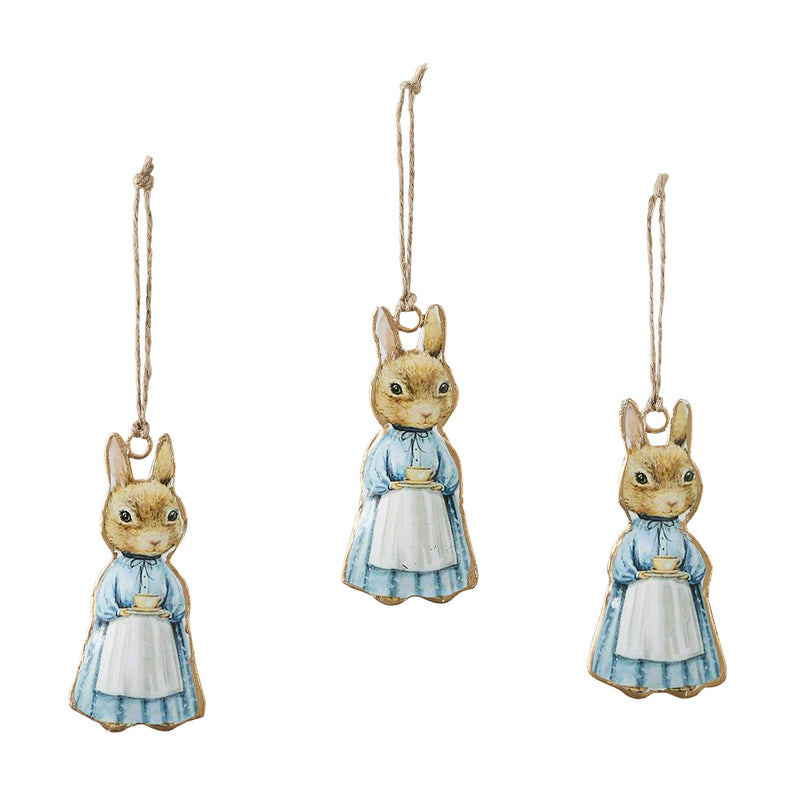 Bunny Hop Metal Apron Rabbit Ornament Set of 3 4x2 **BACKORDERED UNTIL JANUARY 2025**