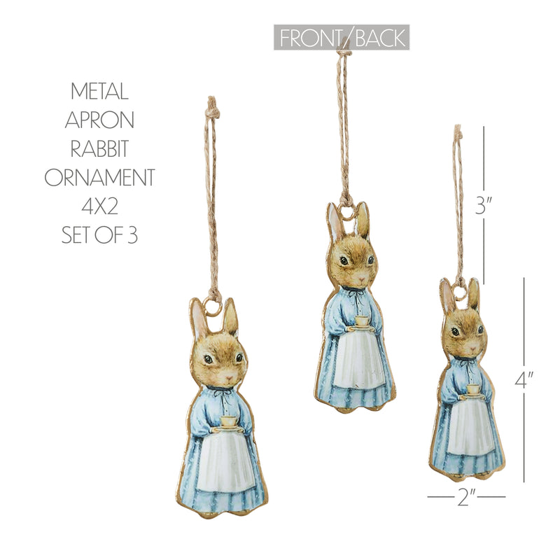 Bunny Hop Metal Apron Rabbit Ornament Set of 3 4x2 **BACKORDERED UNTIL JANUARY 2025**