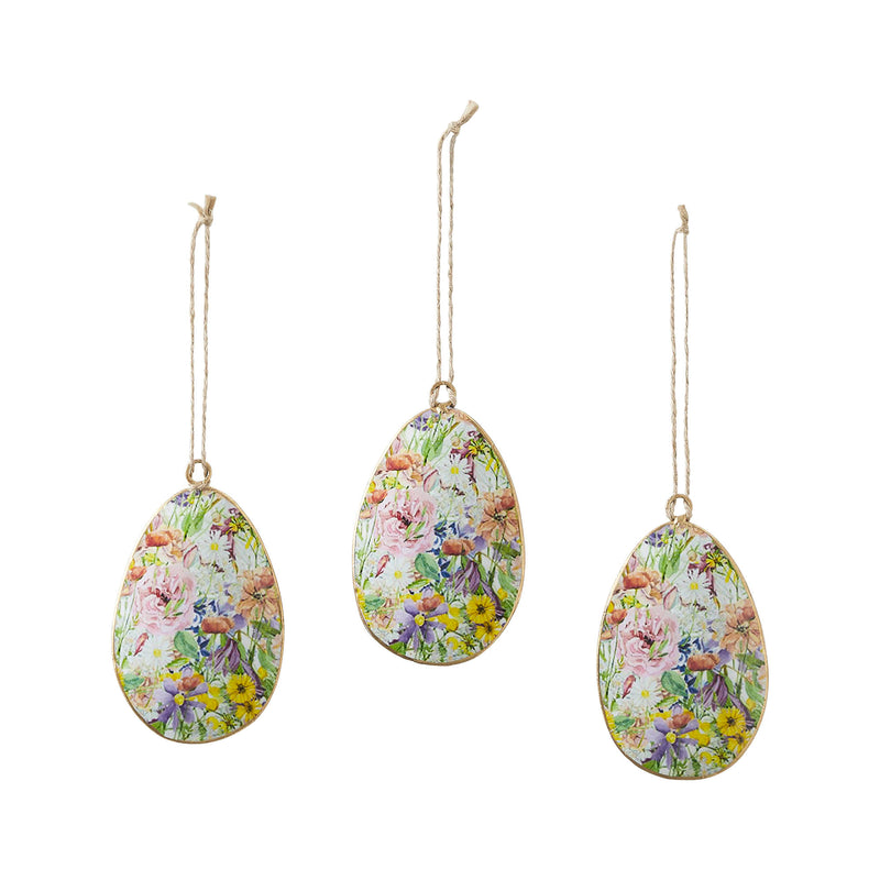 Spring In Bloom Metal Floral Egg Ornament Set of 3 4x2.5 **BACKORDERED UNTIL JANUARY 2025**