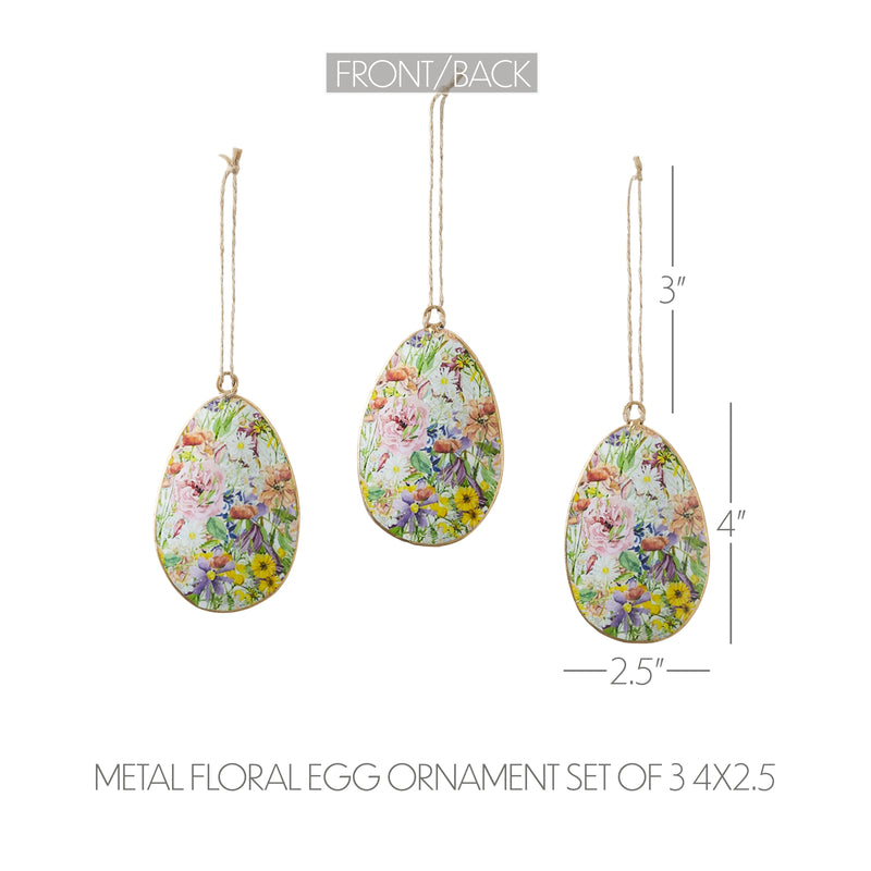 Spring In Bloom Metal Floral Egg Ornament Set of 3 4x2.5 **BACKORDERED UNTIL JANUARY 2025**