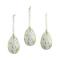 Spring In Bloom Metal Daisies Egg Ornament Set of 3 4x2.5 **BACKORDERED UNTIL JANUARY 2025**