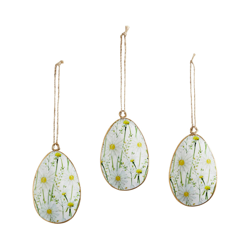 Spring In Bloom Metal Daisies Egg Ornament Set of 3 4x2.5 **BACKORDERED UNTIL JANUARY 2025**