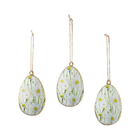 Spring In Bloom Metal Daisies Egg Ornament Set of 3 4x2.5 **BACKORDERED UNTIL JANUARY 2025**