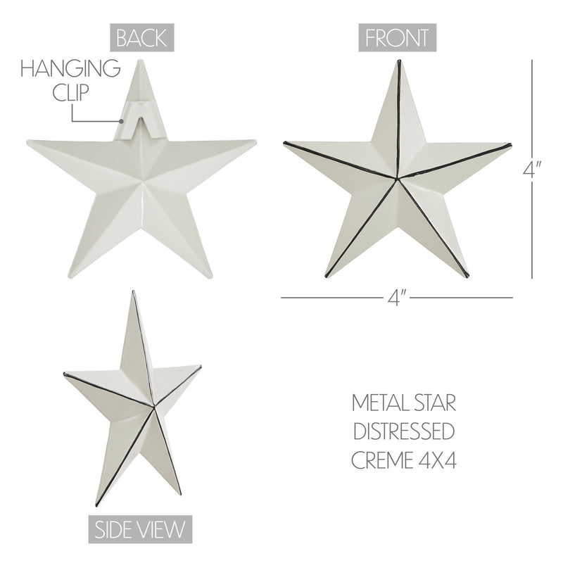 Metal Star Distressed Creme 4x4