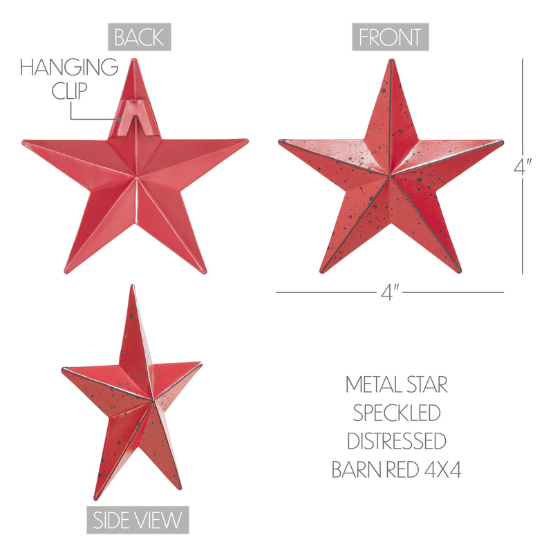 Metal Star Speckled Distressed Barn Red 4x4