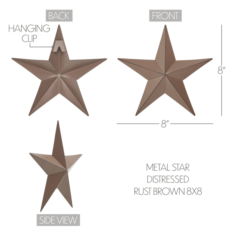 Metal Star Distressed Rust Brown 8x8