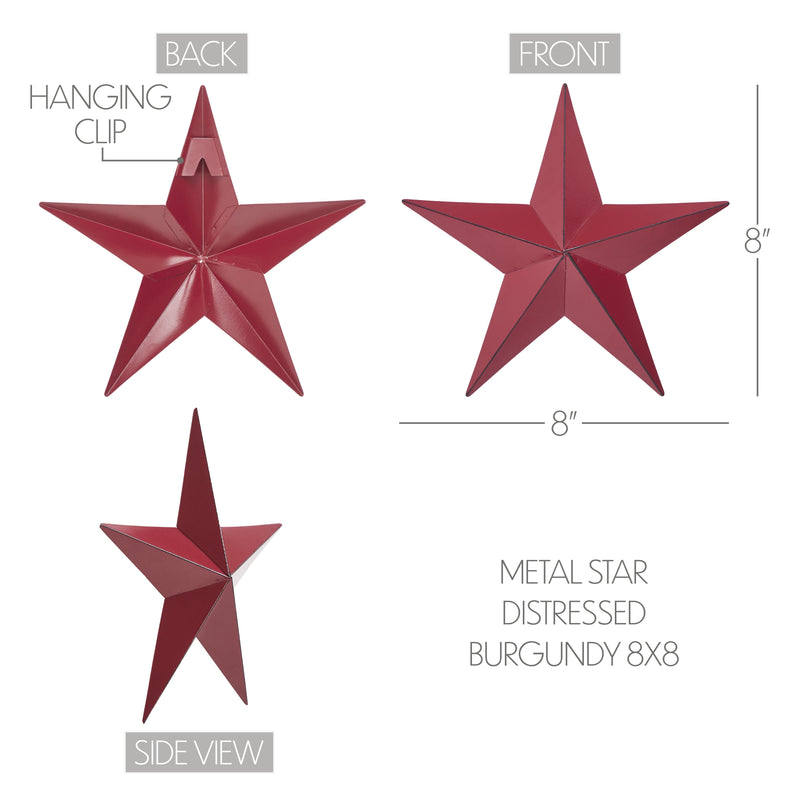 Metal Star Distressed Burgundy 8x8