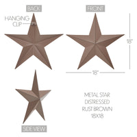 Metal Star Distressed Rust Brown 18x18