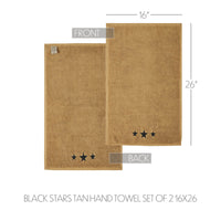 Black Stars Tan Hand Towel Set of 2 16x26