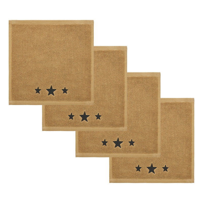 Black Stars Tan Washcloth Set of 4 12x12